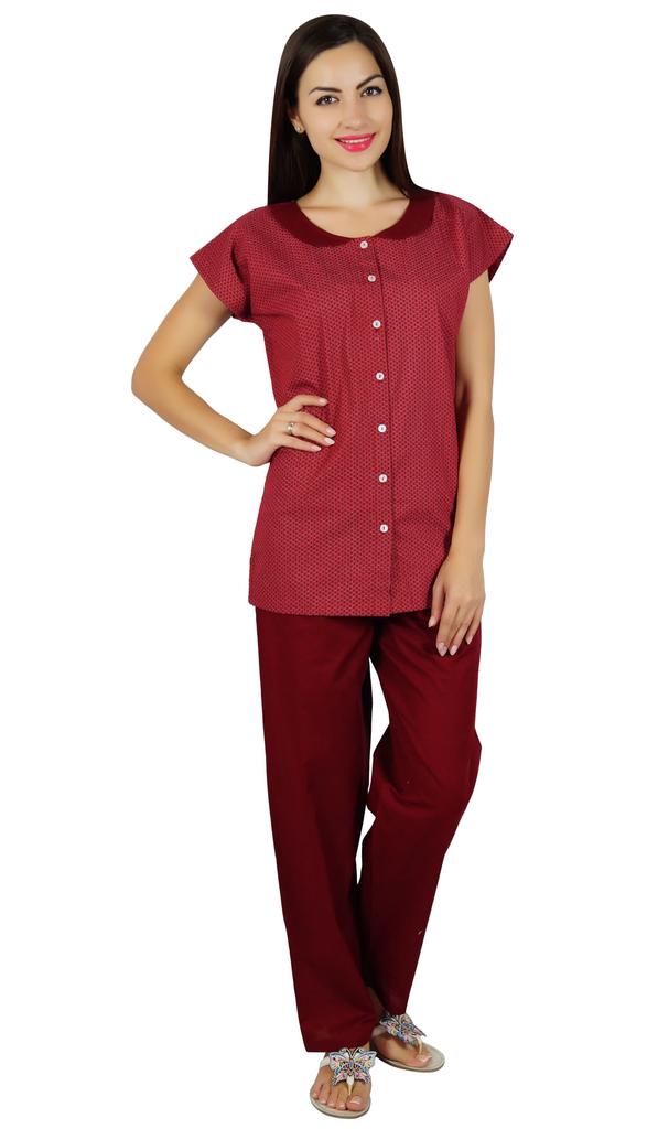 Bimba Womens Cotton Pajama Night Wear Set Short Sleeve Shirt with Pyjamas - Night