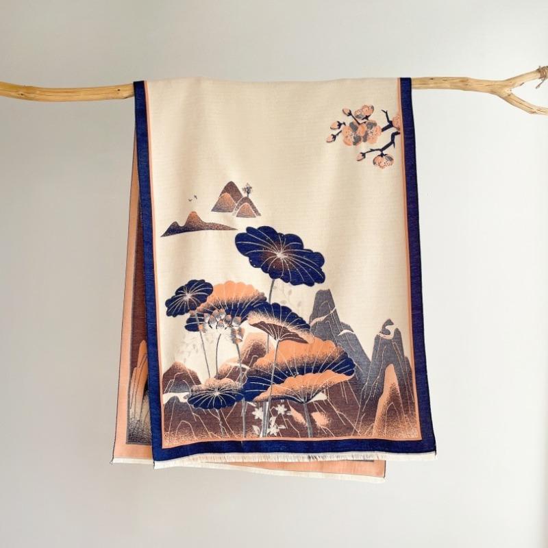 New Jacquard Warm Fashion Temperament Scarf Dual-purpose Air-conditioned Room Shawl Winter Thickened Retro Scarf
