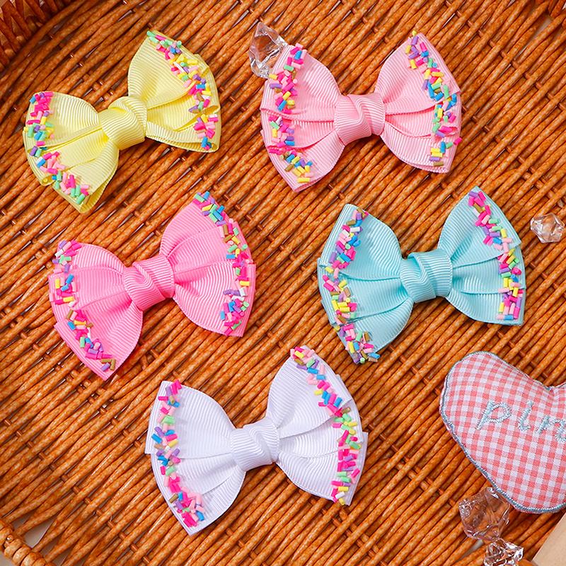 2/6Pcs Baby Solid Hair Bows Hair Clips Ribbon Bow Hairpin For Girl Cheer Bowknot Barrettes Children Headwear Hair Accessories