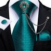 Dibangu Новинка, галстуки для мужчин, зеленый галстук с брошью, шелковый галстук, носовой платок, запонки, винтажные
