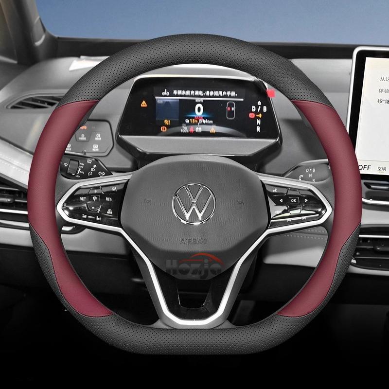 Leather Car Steering Wheel Cover for Volkswagen Tayron Tharu Tiguan Touareg Teramont TROC TCross Taos Passat Variant Accessories
