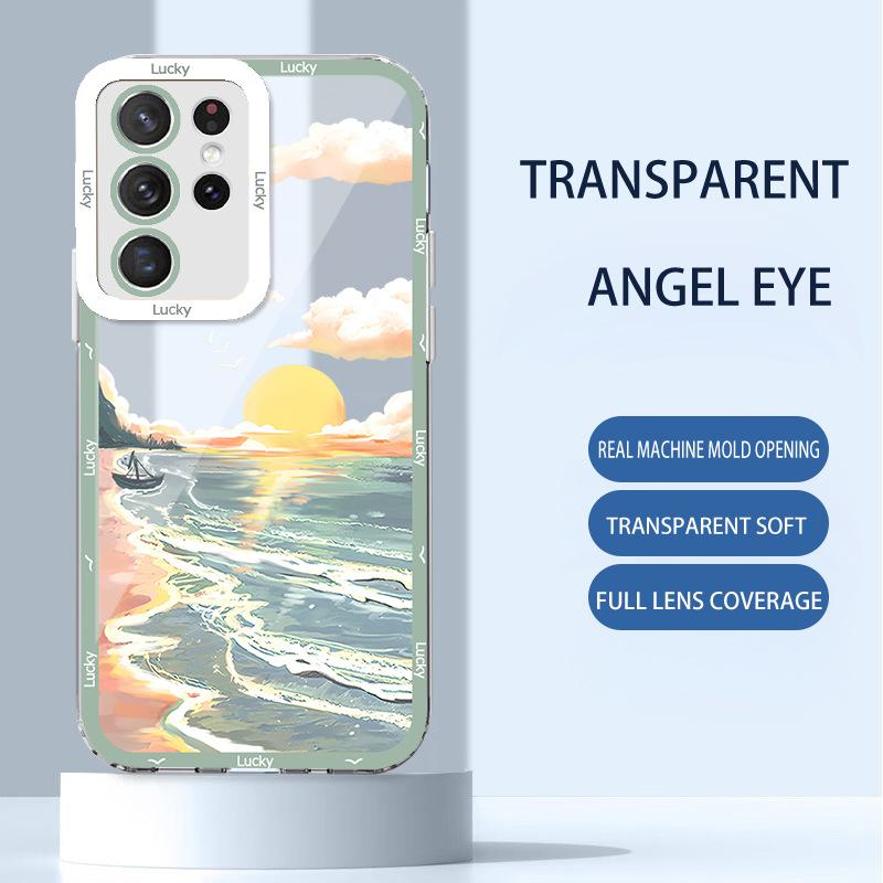 Прозрачный чехол Samsung S23Ultra Sunset Art 20 для A52/A32, масляная живопись «Морской пейзаж» «Восход солнца» для A13 и других.
