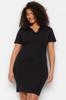 Женское стильное черное трикотажное платье больших размеров с воротником-поло