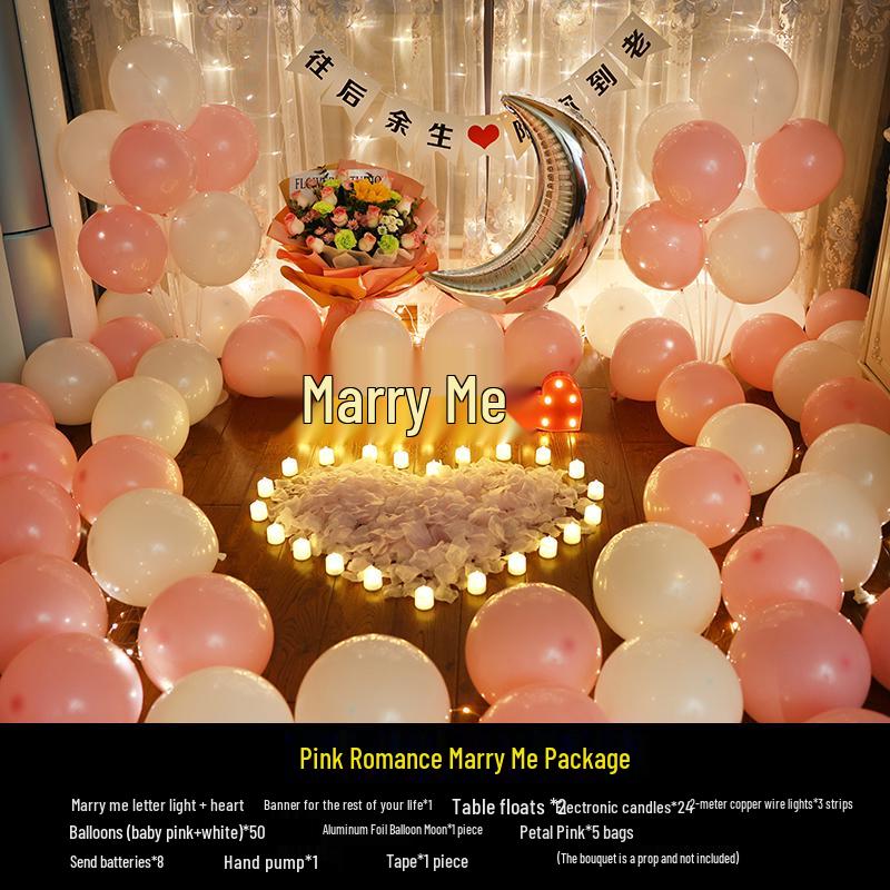 Romantic Surprise Proposal Scene: Creative Letter Lights & Indoor Decoration for Qixi Valentine's Day