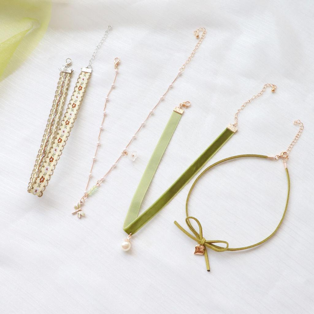 Ожерелье-чокер с бантом в виде сердца в стиле лесной девушки зеленого персика