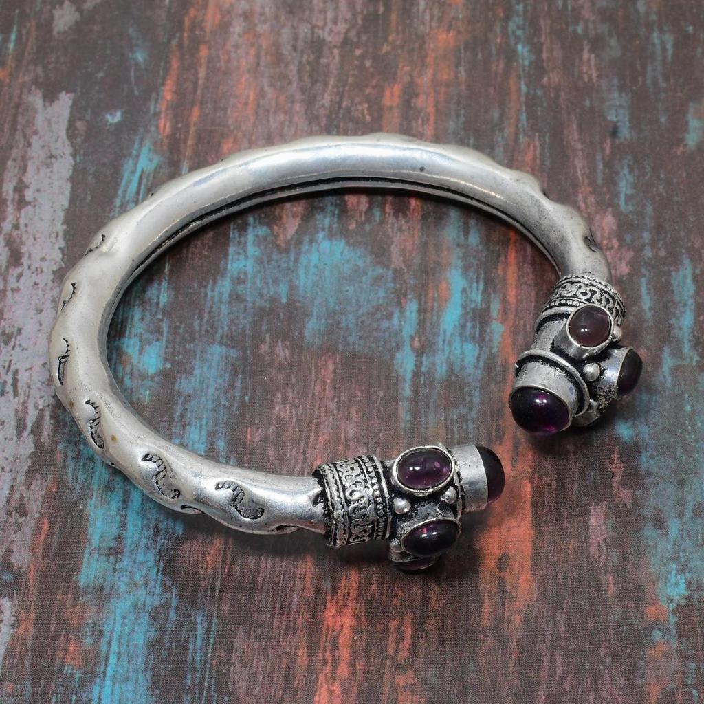 Браслет-манжета ручной работы из стерлингового серебра 925 пробы с аметистом и драгоценным камнем Memorial Sage, регулируемый браслет-манжета