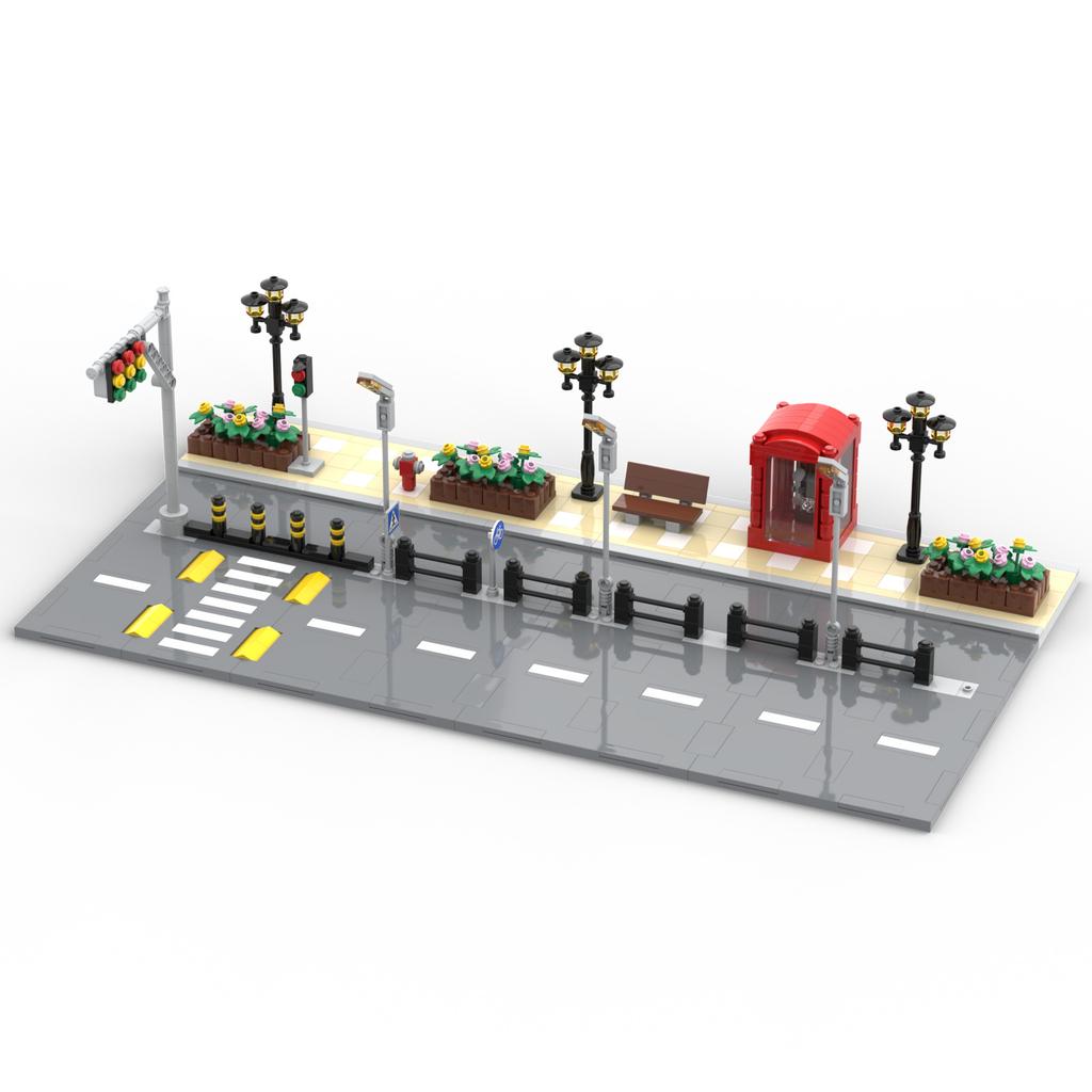 Building Blocks 60304 Urban Road Floor Road T-Type Road Plate Street Light Luminous Bridge Pedestrian Straight