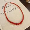 Medieval vintage retro fashion niche simple red beaded necklace can be stacked temperament versatile women's necklace