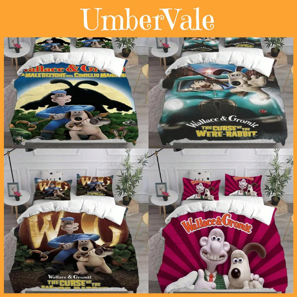 Wallace And Gromit Pattern Print Bedding Set With Multisize Options For Bedroom Use