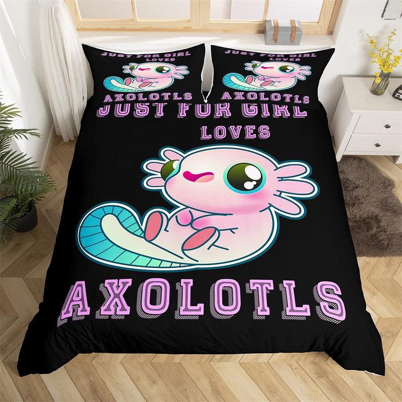 Cartoon Axolotl Duvet Cover Full For Kids Boys Girls Toddlers Kawaii Axolotl Bedding Set Cute Sea Weed Coastal Comforter Cover