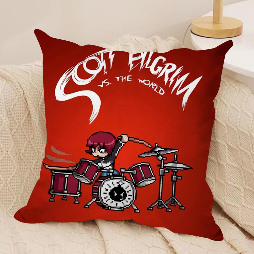 Cartoon S-Scott P-Pilgrim Cushion Cover Soft Plush Fabric Double-Sided Printed Sofa Cushion Cover for All Seasons Home DecorGift