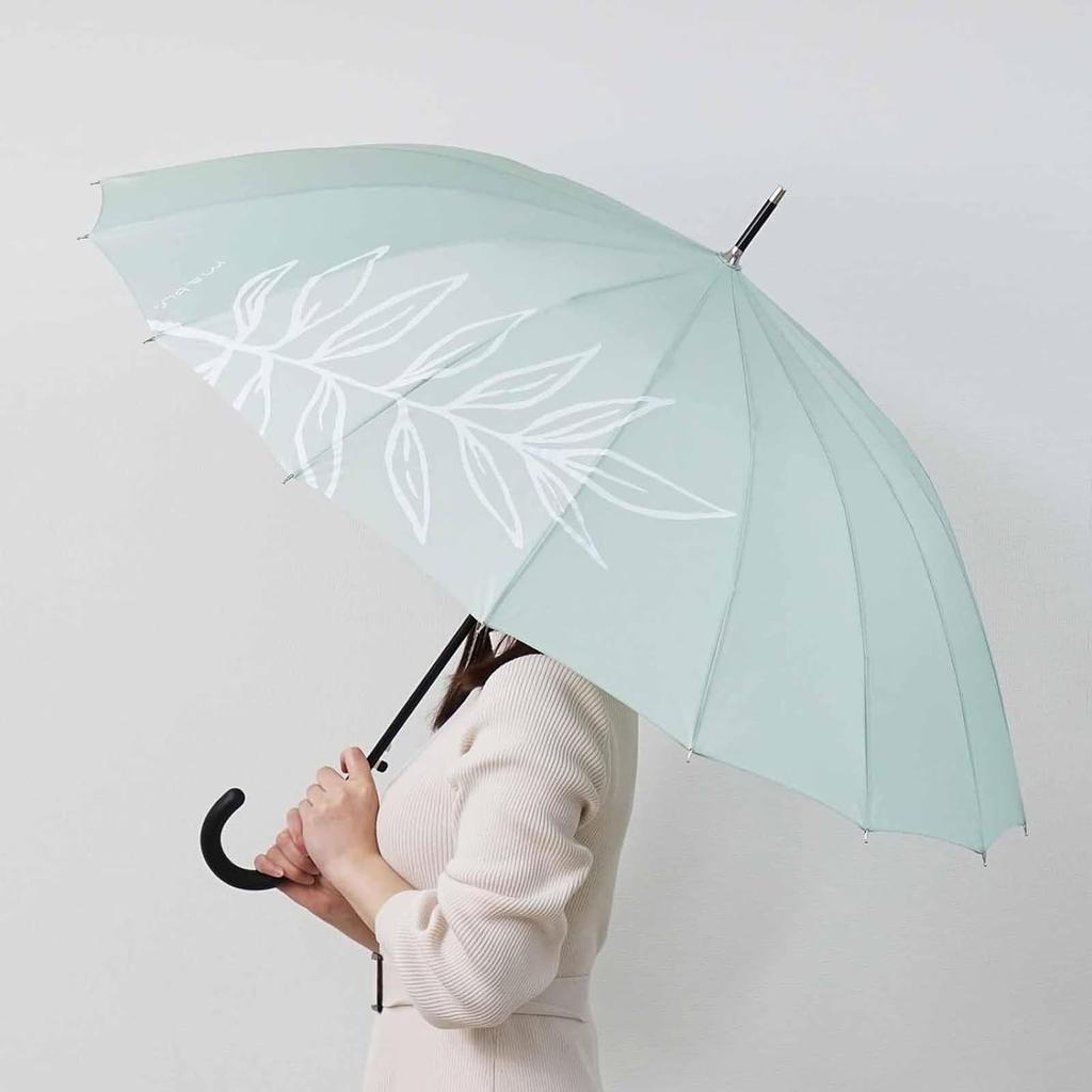 Mabu 58cm Basic Jump 16 Palm Leaf Parasol Long Umbrella with UV Light and a Floral Suitable for Rain or and Women's (SMV-42081) - Protection,