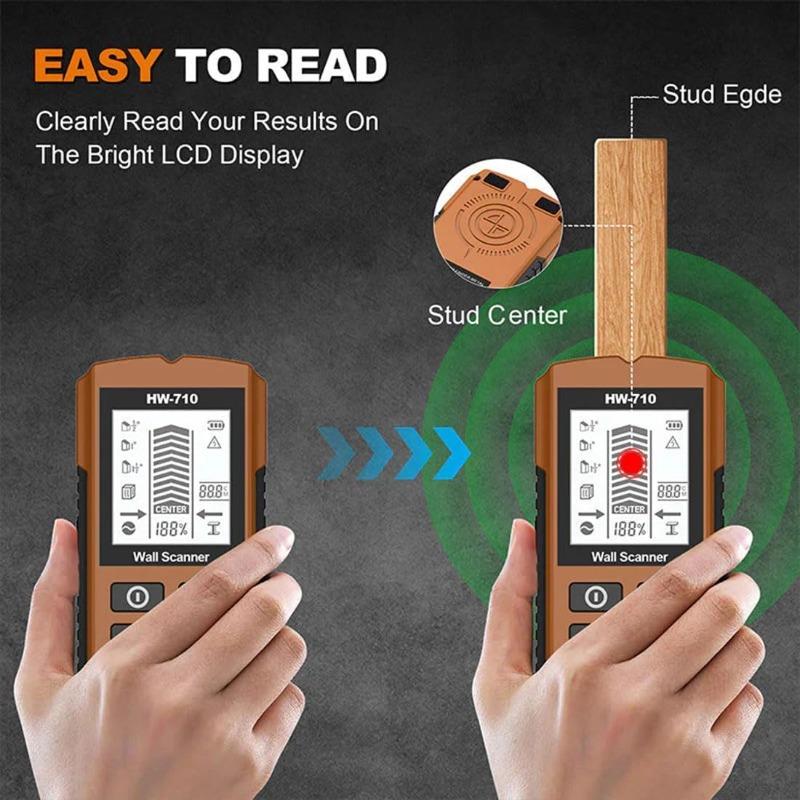Multifunctional Handheld Metal & Wall Detector, 2025 New Stud Finder Wall Scanner with HD LCD Display and Audio Metal and AC Wire Detection (Red)
