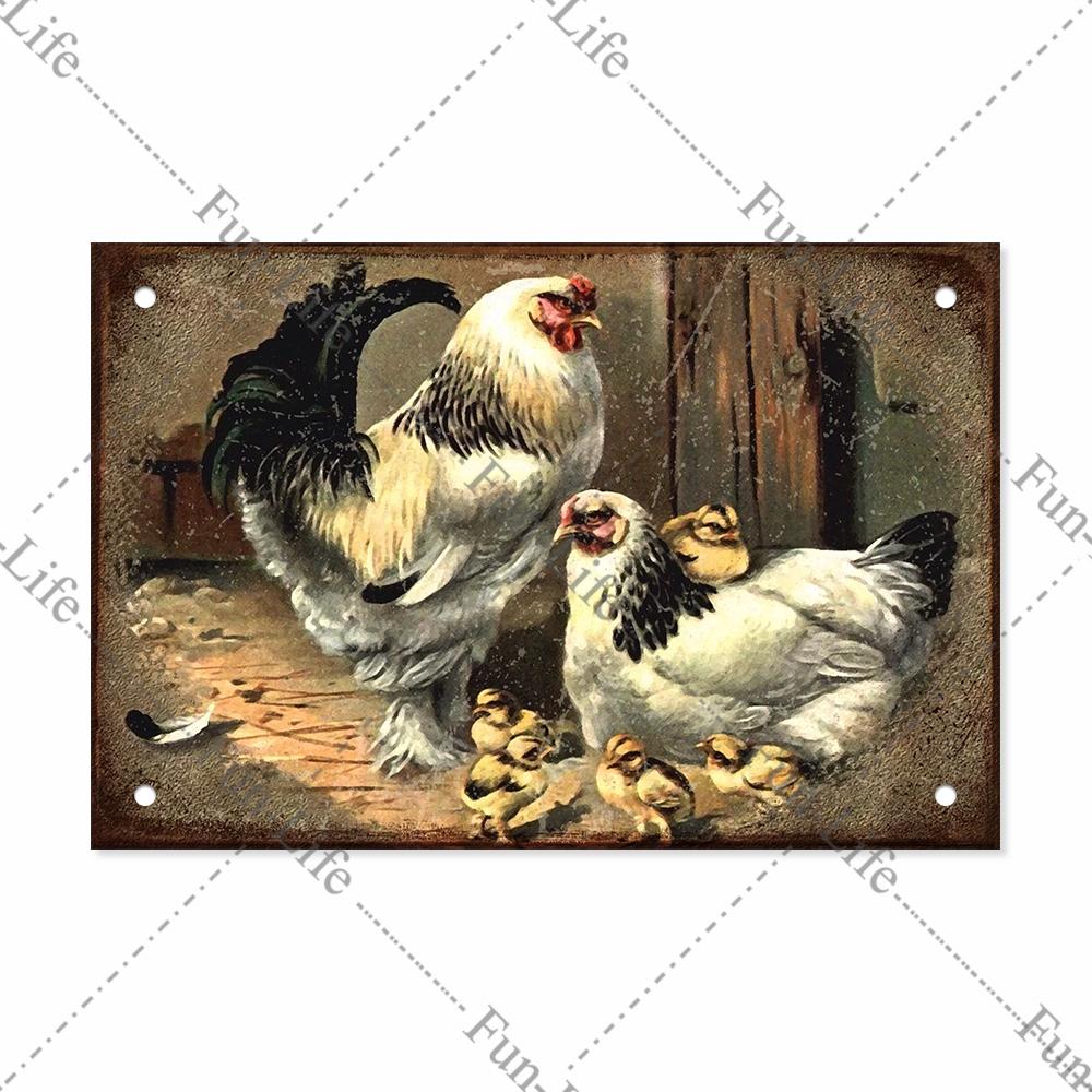 Плакат с курицей, винтажные металлические оловянные знаки, тарелка, петух, куриное яйцо, ретро-налет, бар, паб, ферма, домашний Настенный декор