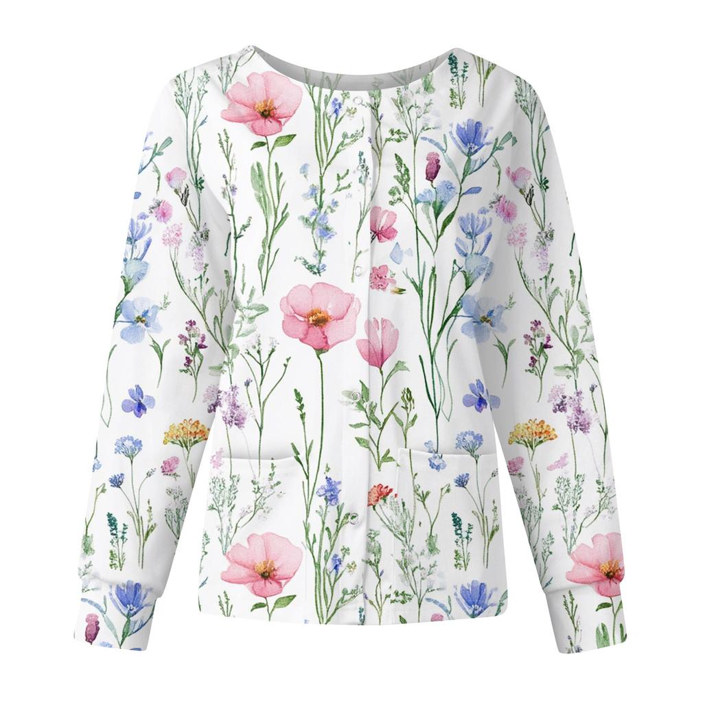 Женский повседневный однобортный однобортный защитная одежда с длинными рукавами и цветочным принтом, кардиган, топ