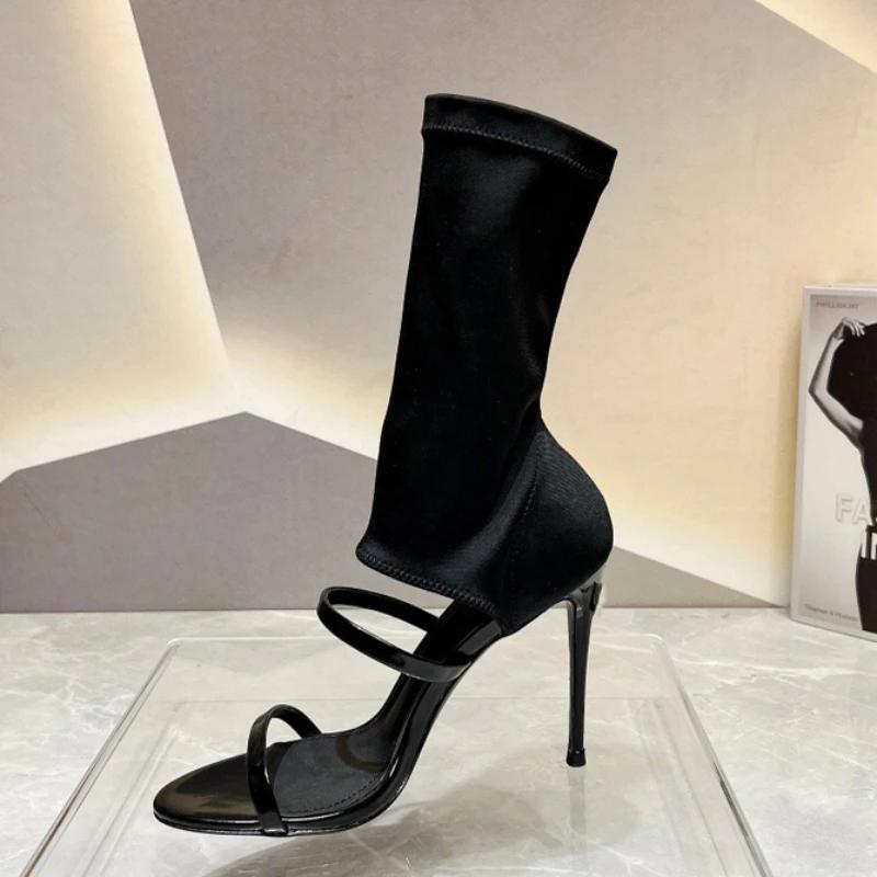 Летняя Новая Повседневная Мода Квадратный Носок Толстый Каблук Открытый Носок Пряжка Однотонные Удобные Сексуальные Банкетные Женские Туфли