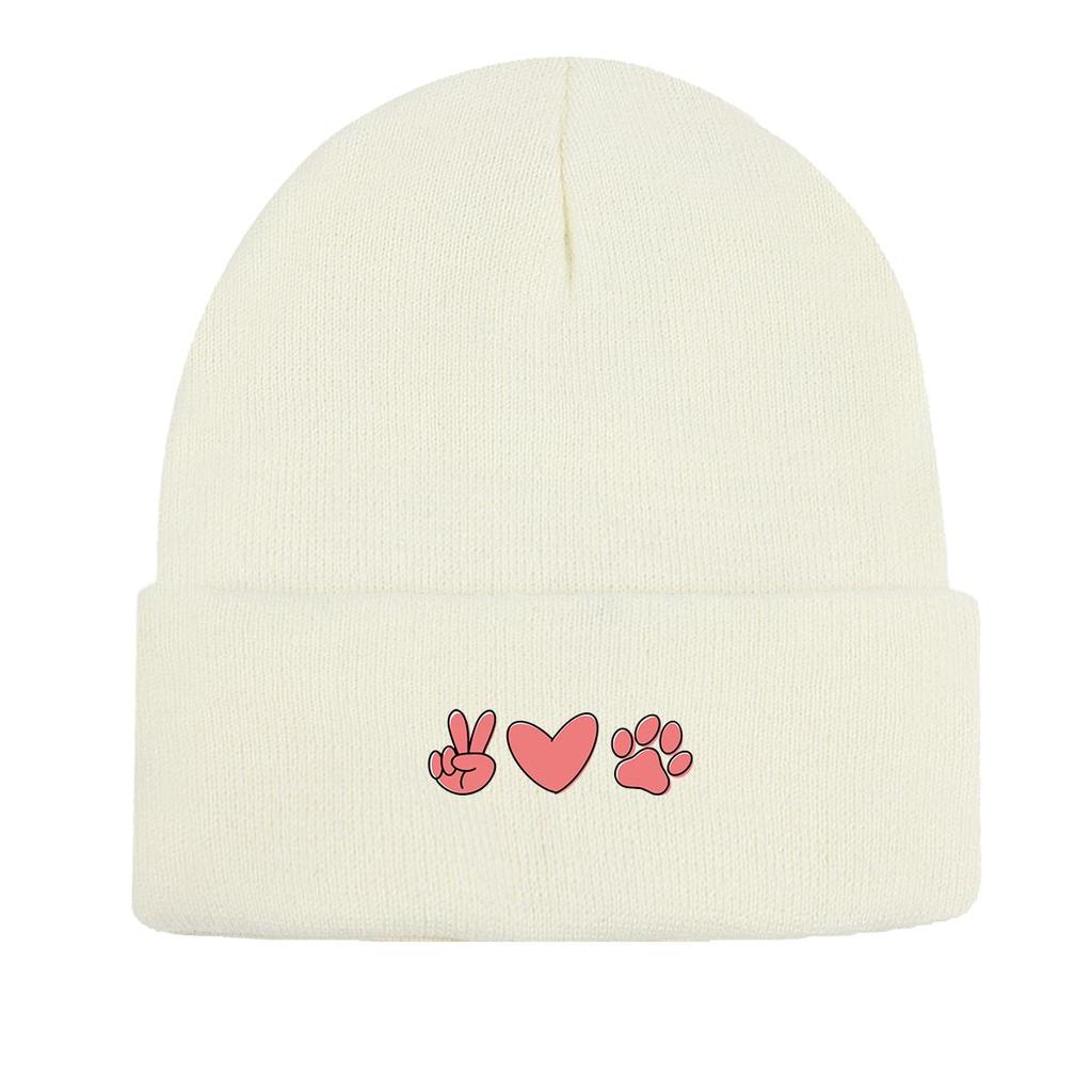 V Жесты Сердце Собака Лапа Принт Вязаная Шапка Шапочка, Кепка Животное Человек Осенняя Мягкая Повседневная Шапка-Боббл Вязаная Шапка Шапочка