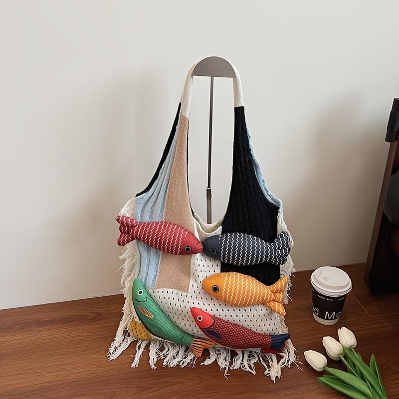 Vintage Inspired Tote Bag Women's Bag Colorful Fish Design, Large Capacity, No Closure Closure, Shopping Travel Shoulder Bags