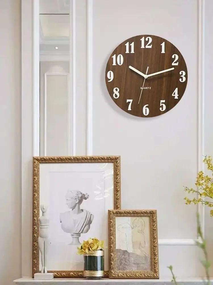 Wooden Board Luminous Wall Clock Fiberboard Wood Grain Creative Luminous Fluorescent Silent Quartz Decoration Art Wall Clocks