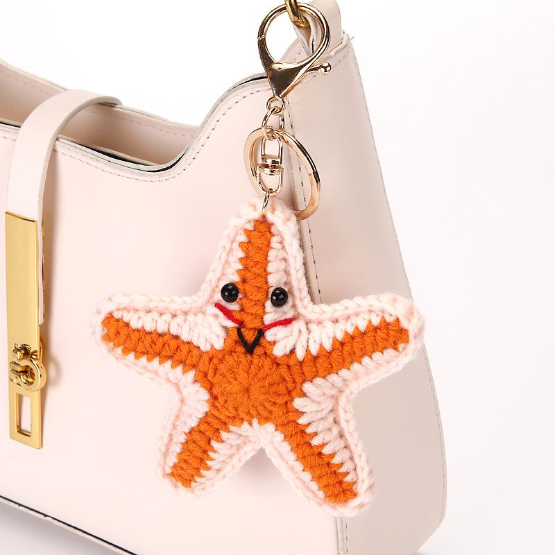 Ocean Series Knitted Animal Doll Keychain For Bag Pendant Funny Turtle Crochet Keychain Clown Fish Keychain Custom Accessories