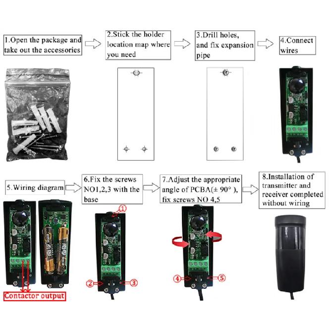 Universal AC/DC12V-24V Wireless AAA Battery Automatic Door Photocell Sensor Beam
