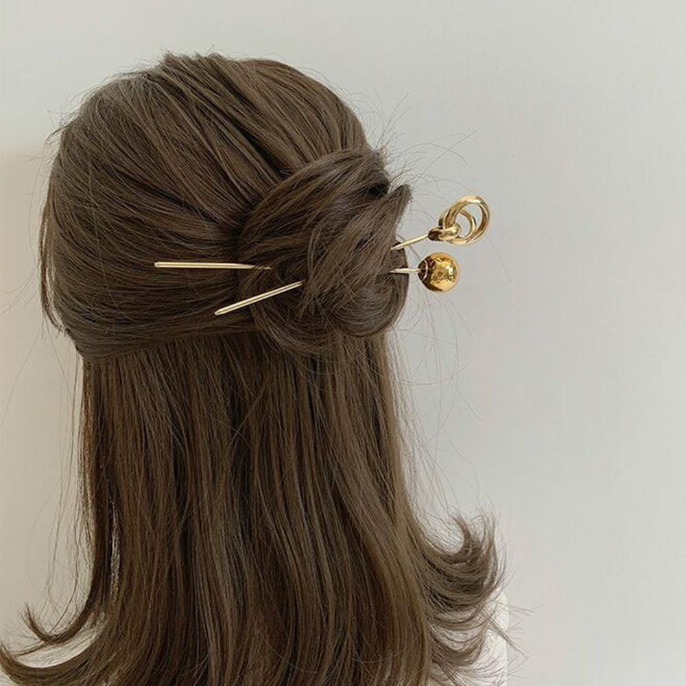 Women Hollow Simple Temperament Gold Color Hair Sticks Hair Fork Metal Hairpins Hair Accessories