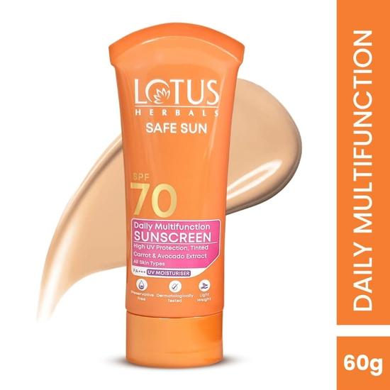 Солнцезащитный крем Lotus Herbals SPF 70 PA++ | Тонирующий | Мгновенное сияние | Нежирный | Пото- и водостойкий | Для всех типов кожи | 60 г