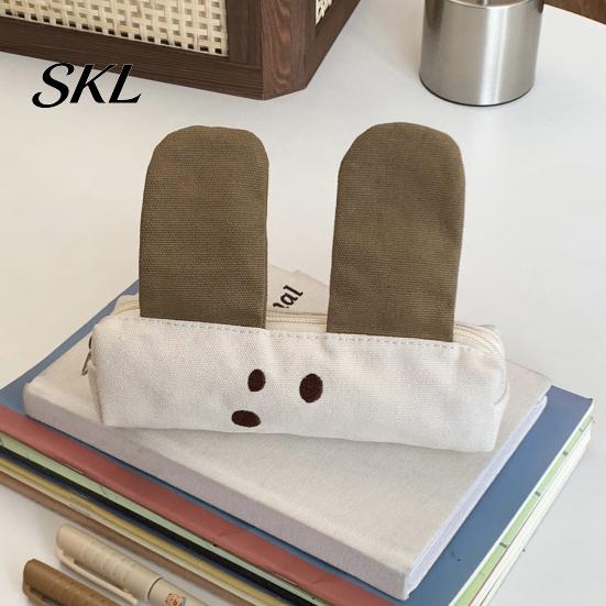 School Stationery Holder Cartoon Dog Canvas Pencil Case, Portable Large Capacity Students Case Bag, Multifunctional Office Supplies Zipper Pouch