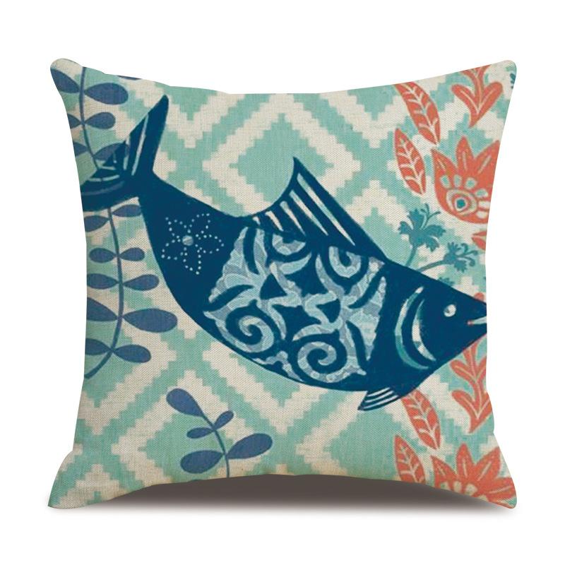 Linen Pillowcase Hand-painted Marine Cotton Linen Coral Seahorse Starfish Octopus Home Soft Furnishing Cushion Cover