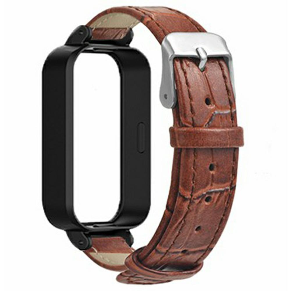 For Xiaomi Redmi Band 3 / Smart Band 9 Active Watch Band with PC Case Bamboo Texture Leather Replacement Strap