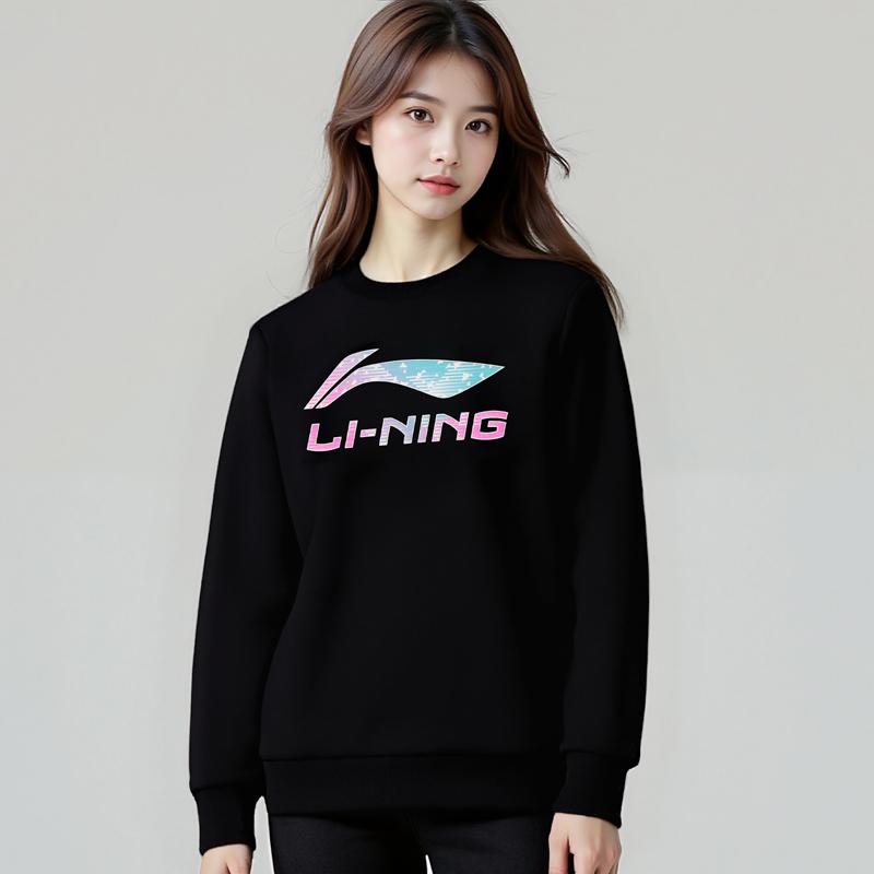 Li Ning Sweatshirts Women's Black Crew Neck Moderate Regular AWDVJ50-1