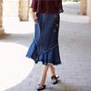Summer Women Fashion Solid Color Vintage Splicing Irregular Cowboy Skirt Embroidery Niche Design Skirt