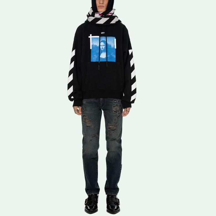 Off-White Синие черные мужские топы с капюшоном Monalisa OMBB037R21FLE0011001