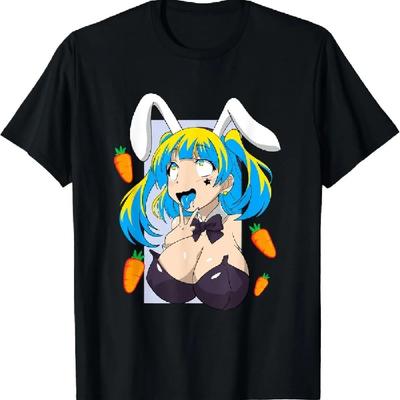 Футболки Ahegao Футболка Аниме Лицо Кролик Косплей Пошлые Футболки Горячая Вайфу Футболка Хентай Мужская Одежда_1