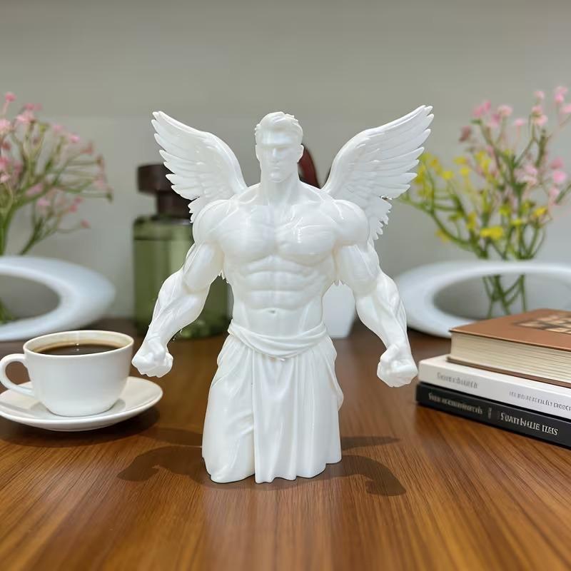 1 шт. Белая мужская скульптура ангела, напечатанная на 3D-принтере, Изысканное мастерство, Реалистичные детали, Для декора дома, офиса, Коллекции искусства, Подарки