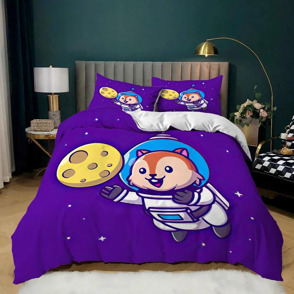Мультяшное животное Пододеяльник Микрофибра Свинья Астронавт Красный Комплект постельного белья Космос Вселенная Животная тематика Король Покрывало