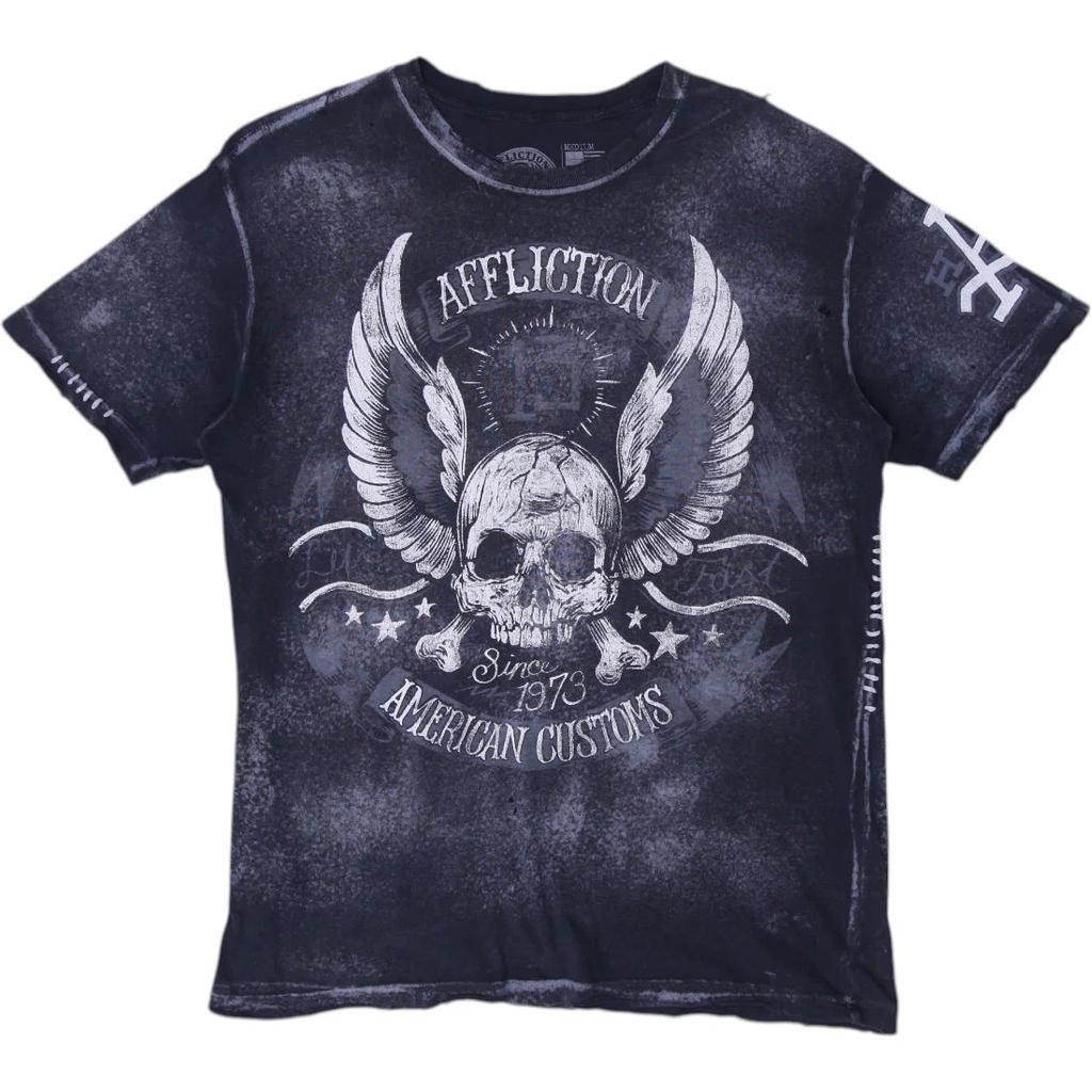 Y2K Affliction Футболка с графикой черепа Streetwear Размер M