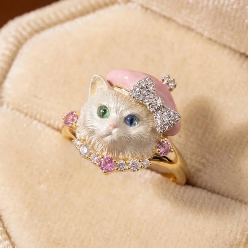 3D Puppy Kitten Ring Adorable Crown Bow Enamel Animal Design Perfect for Women Jewelry Gifts