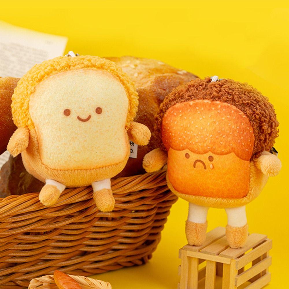Personality Badge Stuffed Dual-use Expression Brooch Toast Bread Pendant Plush Key Chain Key Charms