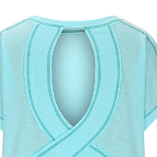 Женская футболка с круглым вырезом, коротким рукавом и открытой спиной, однотонная свободная футболка для тренировок, универсальная повседневная одежда