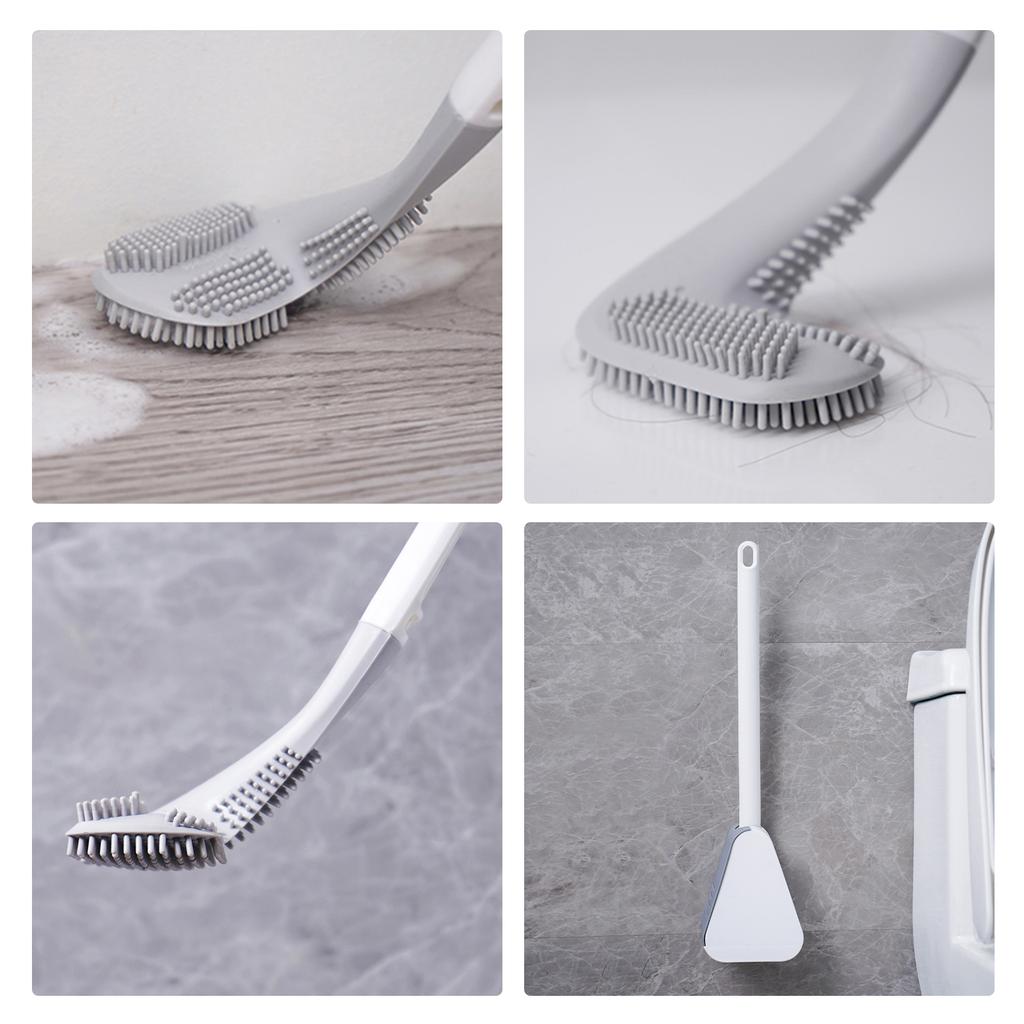 Toilet Brush and Holder Wall-mounted TPR Bristles Toilet Brush Cleaner No-drilling Bathroom Deep