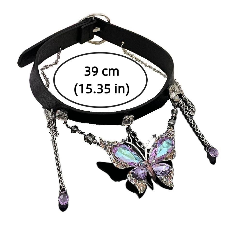 Crystal Butterfly Pendant Necklace Belt Twined Women Accessory Punk Gothic Metal Choker Ladies