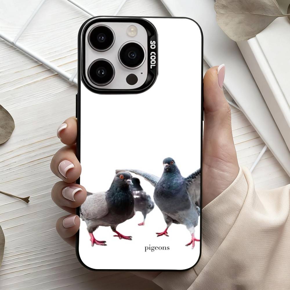 Funny P-Pigeon Mischief Phone Case For iPhone17,16,15,14,13,12,11 Plus,Pro Max Black Candy Silver Plated Cover