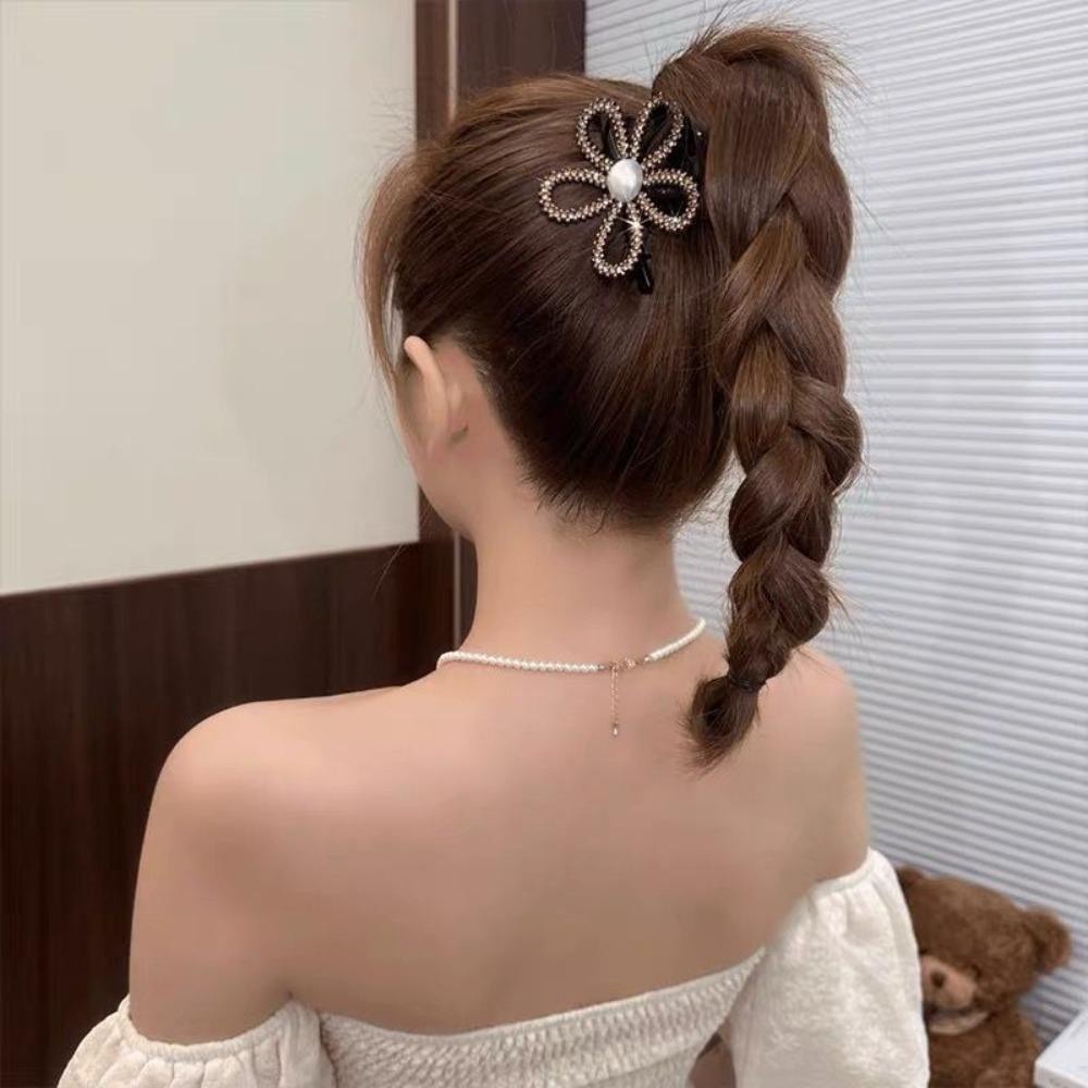 Zircon Rhinestone Shark Clip Shiny Hair Claw Creative Flower Pearls Shark Clip Headwear