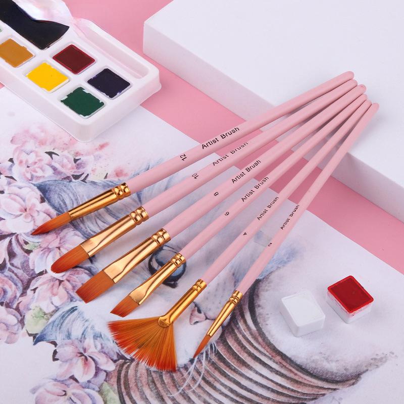 6 шт./набор нейлоновых кистей для гуаши, акрила, детские кисти для рисования маслом