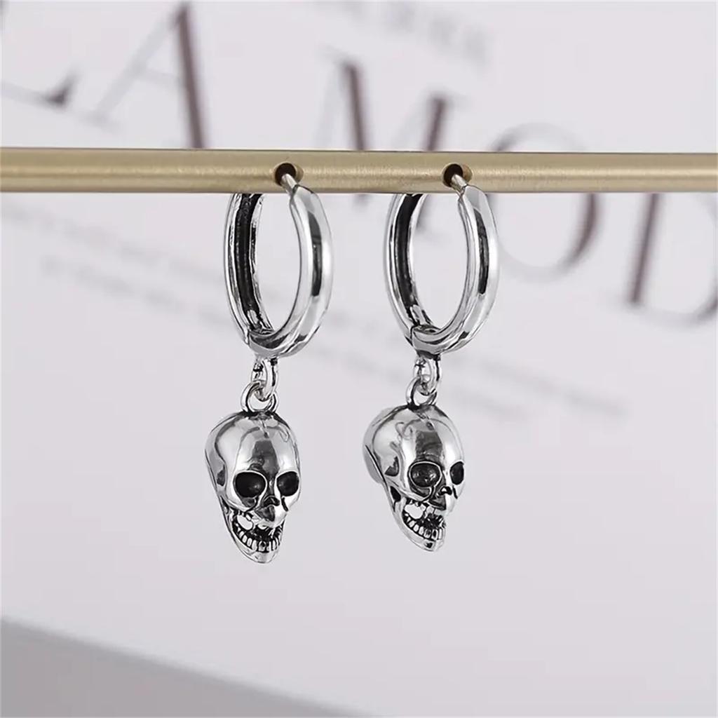 1Pair Vintage Skull Earrings Gothic Ghost Head Unisex Dangle Earrings Punk Rock Fashionable Halloween Jewelry Gift For Women Men