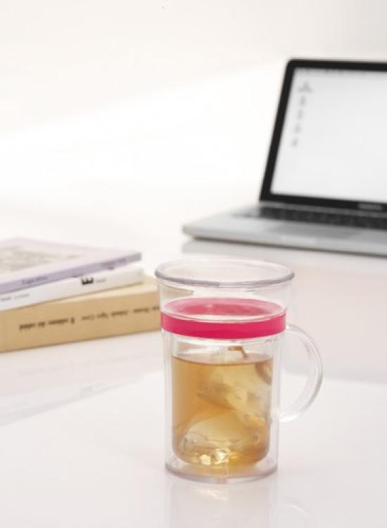 Iwaki Deco Mug, 300ml, Heat-Resistant Glass Mug with Lid, Raspberry Pink, K4011-P