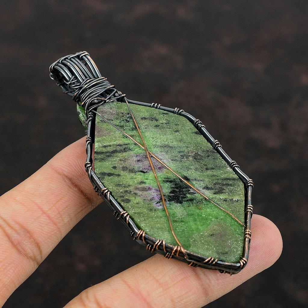 Кулон из рубина с цоизитом, кулон, обмотанный медной проволокой, кулон ручной работы, ювелирное изделие с рубином и цоизитом, кулон, обмотанный проволокой, медное ювелирное изделие для подарка