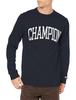 Champion Long Sleeve Crew Neck Graphic Logo Print Size S Men's T-Shirt, Navy, (C8-W421Z)