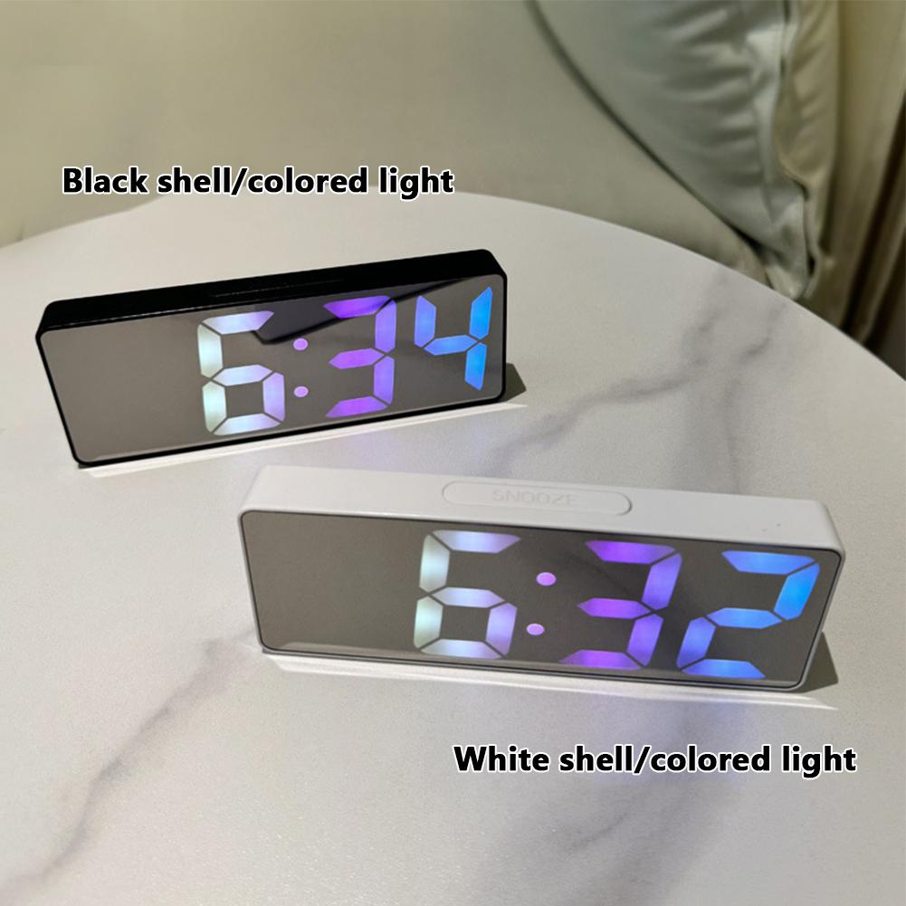 Digital LED Alarm Clock Mirror USB Battery Dual Power 2 Levels Adjustable Brightness Desk Clock For Office Travel
